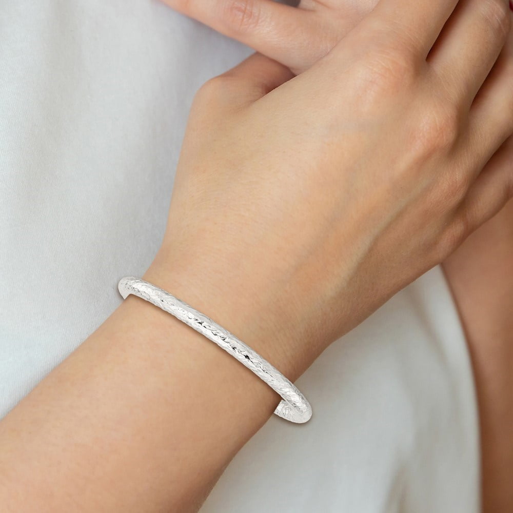 Diamond2Deal 925 Sterling Silver Polished Textured Cuff Bangle Bracelet for Men
