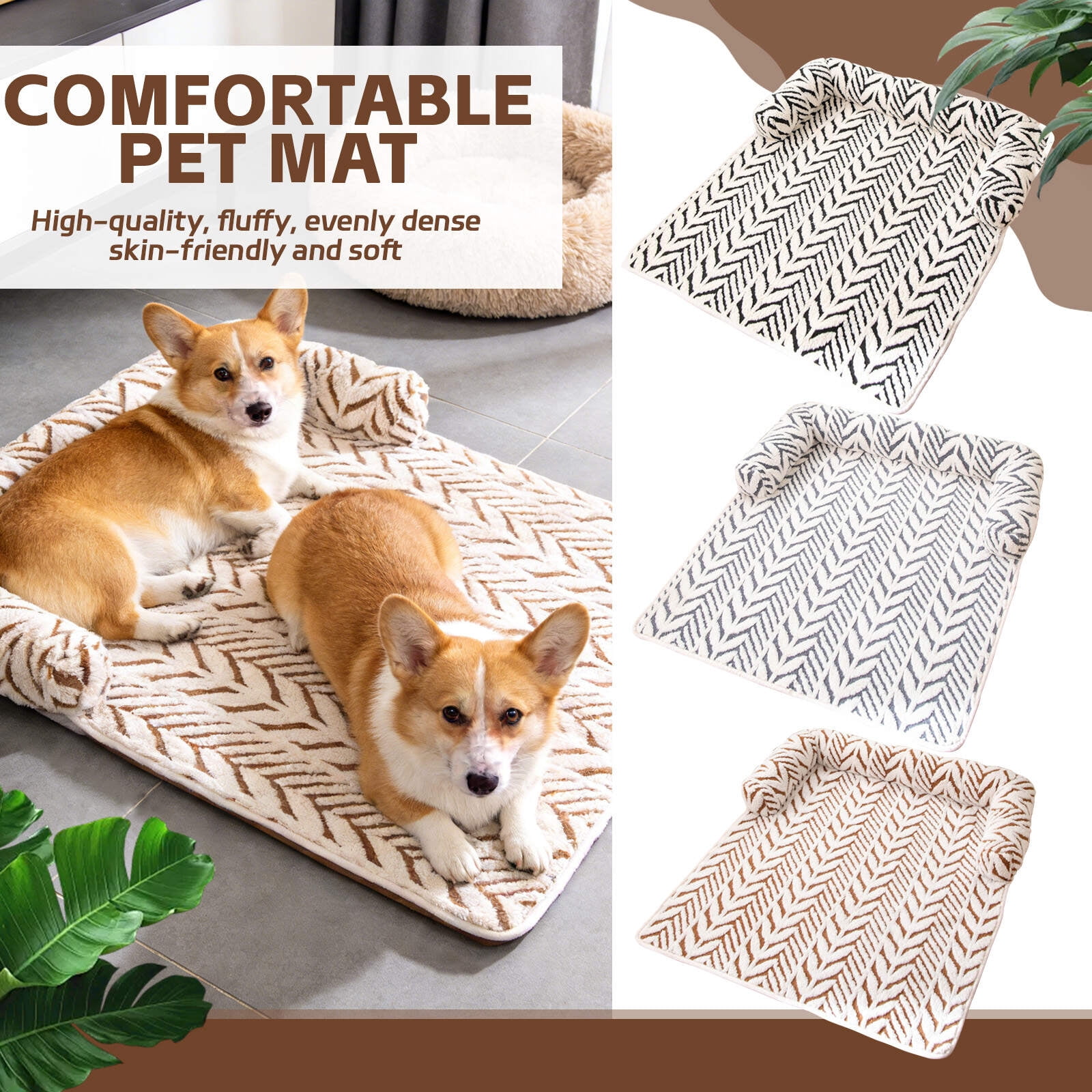 Non-Slip Plush Pet Sofa Mat – Soft Chevron Pattern Dog Bed Cushion for Furniture Protection,Washable Pet Floor Pad for Cats and Dogs