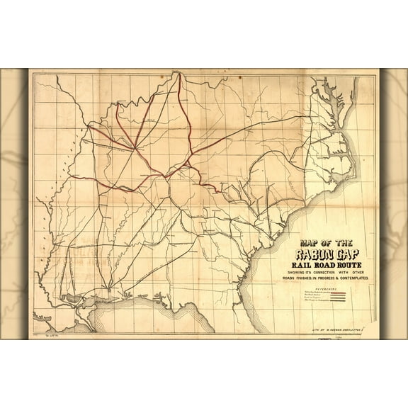 24"x36" Gallery Poster, Map of Rabun Gap RailRoad tennesee kentucky 1850