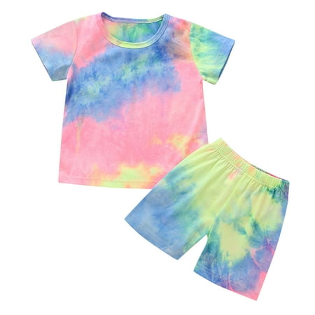 

Fesfesfes Toddler Kids Baby Girls Summer Cute Tie-dye Printed Short-sleeved Clothes Set