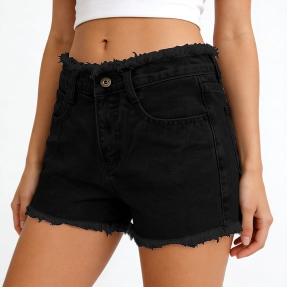 RYRJJ Jean Shorts for Women Trendy High Rise Stretchy Denim Shorts Distressed Frayed Summer Casual Short Jeans with Pockets(Black,XXL)