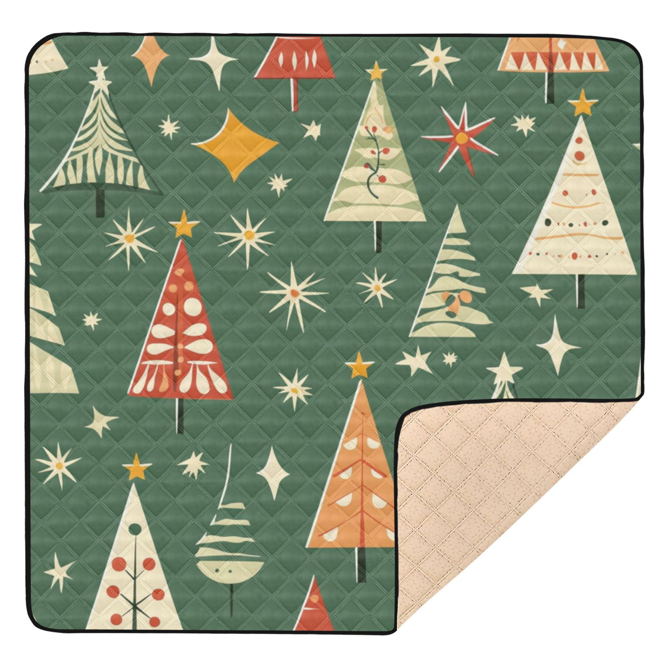 WOBOGO A Pattern Of Christmas Trees and Stars Baby Playmats Extra Large Waterproof Rollable Activity Pads for Toddlers 50×50inch