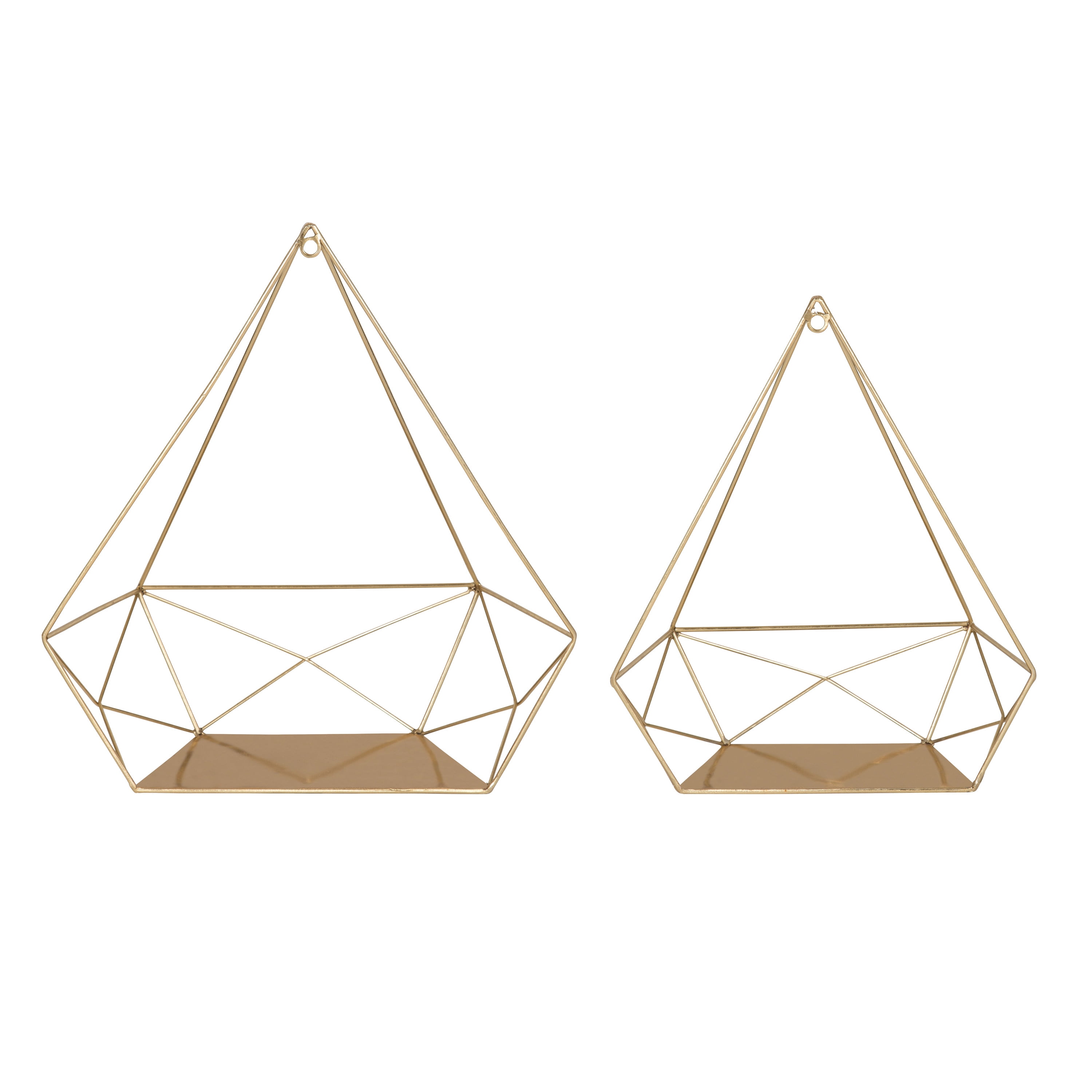 Kate and Laurel Prouve Decorative Geometric Multi-use Metal Wall Display Shelves, Gold, 2 piece set