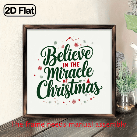 1pc Believe in the Miracle of Christmas Wooden Sign - Vintage Country Style Reclaimed Wood Wall Decor with Festive Patterns, Inspirational Holiday Text Snowflake Design - High-Quality 8*8in