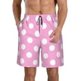 thumbnail image 1 of Balery Pink And White Polka Dot Traje de Baño Estilo Hawaiano para Hombre, Shorts de Secado Rápido con Bolsillos-Small, 1 of 6