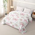 thumbnail image 3 of Erosebridal Pink Bow Ribbon Bed Spread Queen for Girls, Retro Flower Floral Queen Coverlet Set, 3 Pieces, 3 of 7
