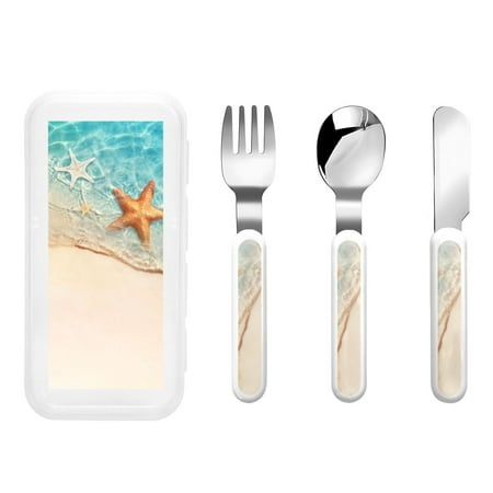 

Lukts Starfish On The Sand Beach for Children s Knife Fork and Spoon Three-Piece Set Stainless Steel Children and Toddler Safety Cutlery with Outer Box