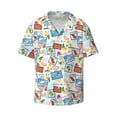 thumbnail image 2 of Lsque Summer Stamp print Men's Cuban Collar Short Sleeve Shirt Summer Beachwear Casual Button Down Fashionable Vacation Leisure Shirt-3X-Large, 2 of 7