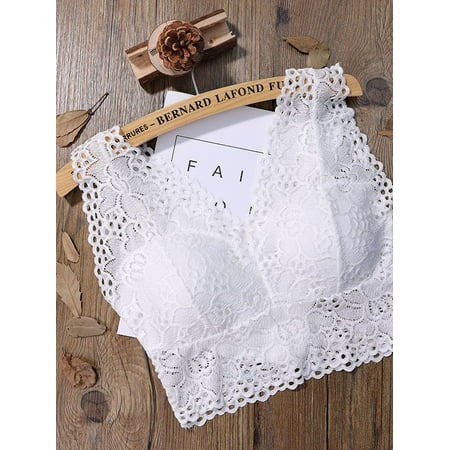 

Fashion New Ladies Sexy Lace Deep V-Neck Solid Color Flowers Hollow Lace Hem Bra