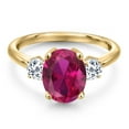 thumbnail image 3 of Gem Stone King 3.66 Ct Oval Red Created Ruby White Topaz 18K Yellow Gold Plated Silver Ring, 3 of 6