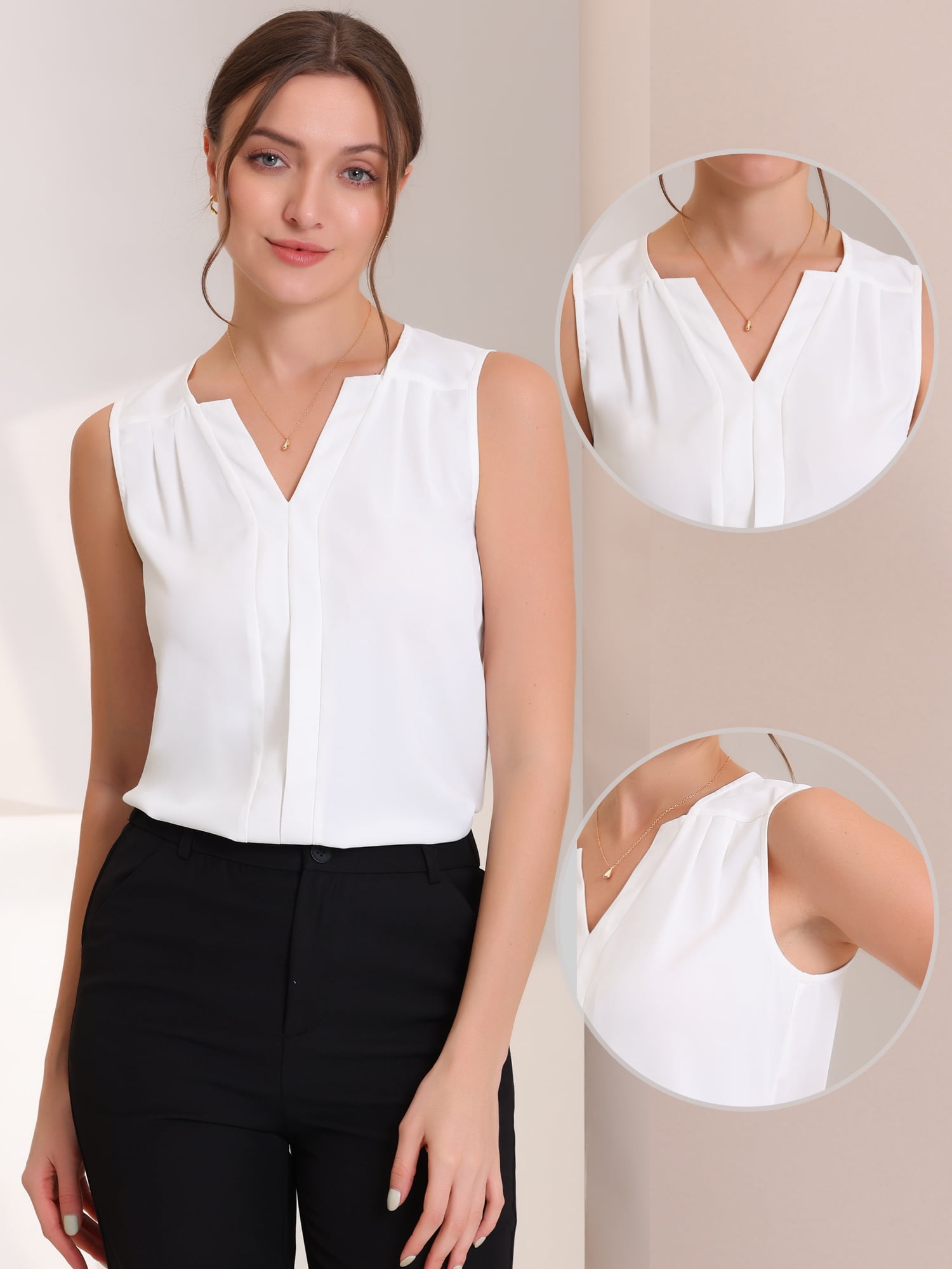 DARING DIVA Sleeveless Blouse Top Office Work Shirt L White