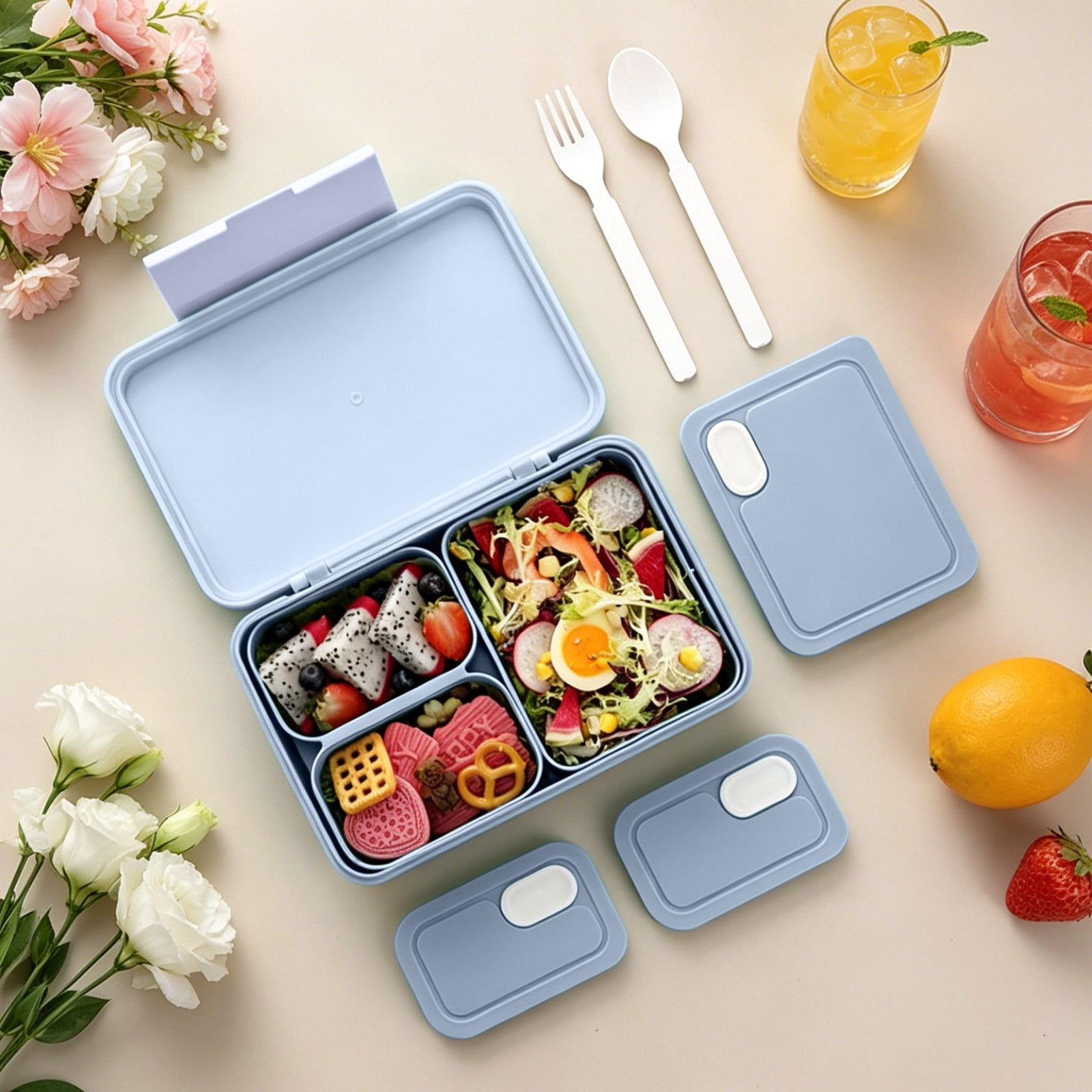 Microwave Lunch Box for Students Office Workers 1.2L Leakproof Food Storage Container with Cutlery Portable Bento Box for School Work Travel Meal Prep Compact Lunch Case Heat Safe Fresh Ready Set