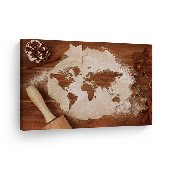 Smile Art Design Cookie Dough World Map Rustic Kitchen Canvas Wall Art Print Restaurant Cafe Dining Room Farmhouse Decor Modern Housewarming Gift Ready to Hang 8x12