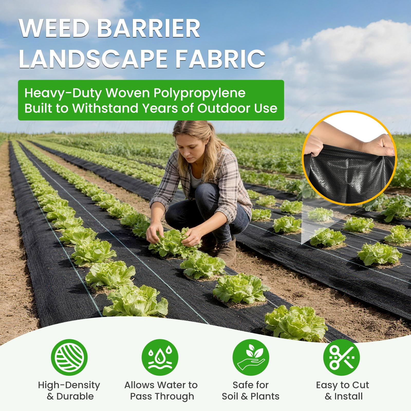 Weed Barrier Fabric  3x300ft Landscape 3.2oz Heavy Duty Durable Woven Geotextile High Permeability Ground Cover Mat Driveway Garden Control Cloth With 20 U-securing Pegs