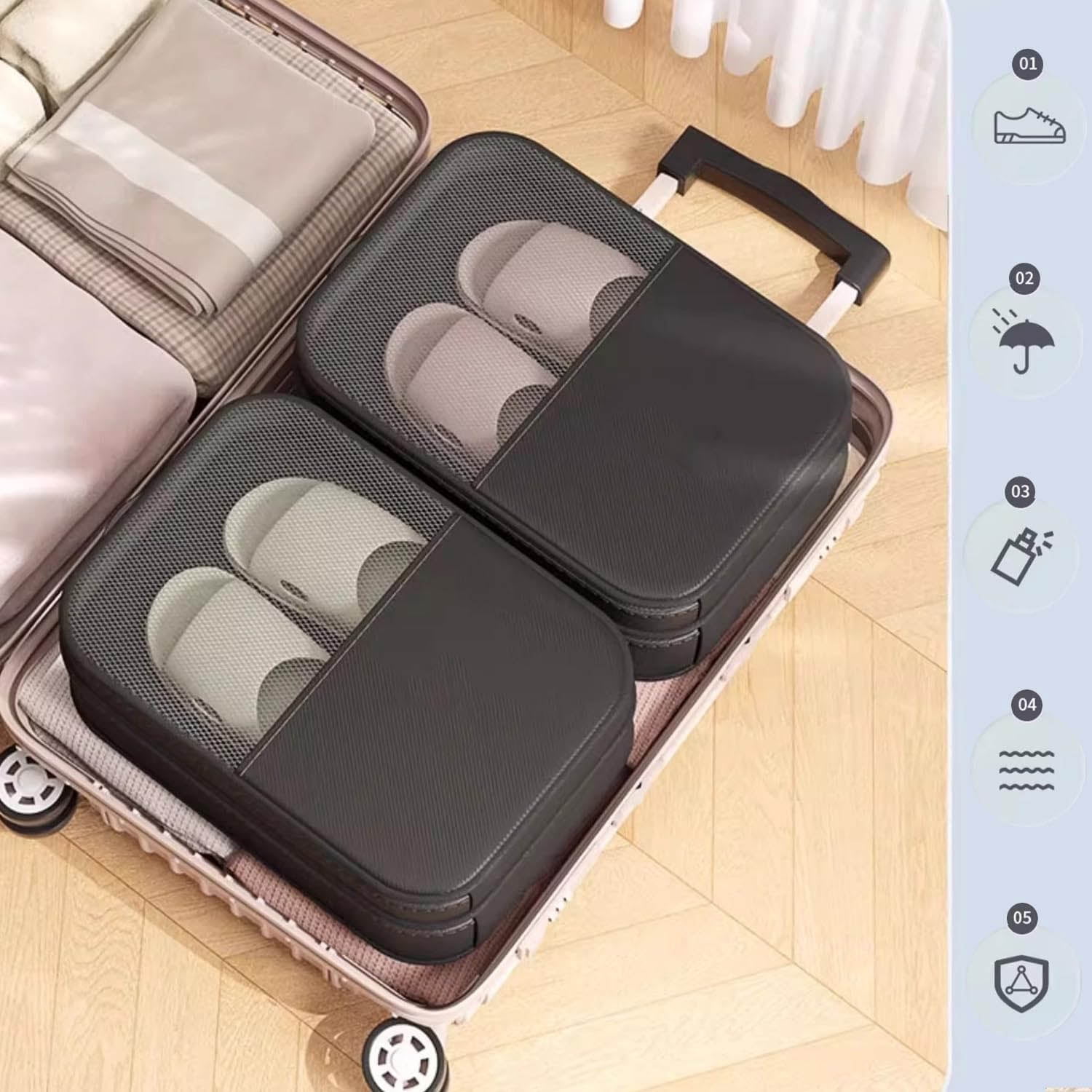 Shoe Bags for Travel - Holds 3 Pair of Shoes, Portable Storage Bag Organizer, Travel Luggage Shoe Organizer (Black)