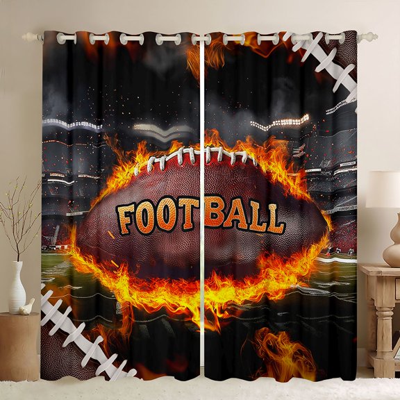 Castle Fairy Boys Girls Football Print Black Out Curtains,Ball Gamer Curtains Pack of 2 (42x63 Each),Sport Theme Bedroom Curtains,Lightweight Room Decor
