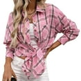 thumbnail image 7 of AKOEE Cotton Flannel Shackets Womens Button Down Plaid Shirt Jacket with Chest Pocket Casual Long Sleeve Blouses (XL, Pink), 7 of 7