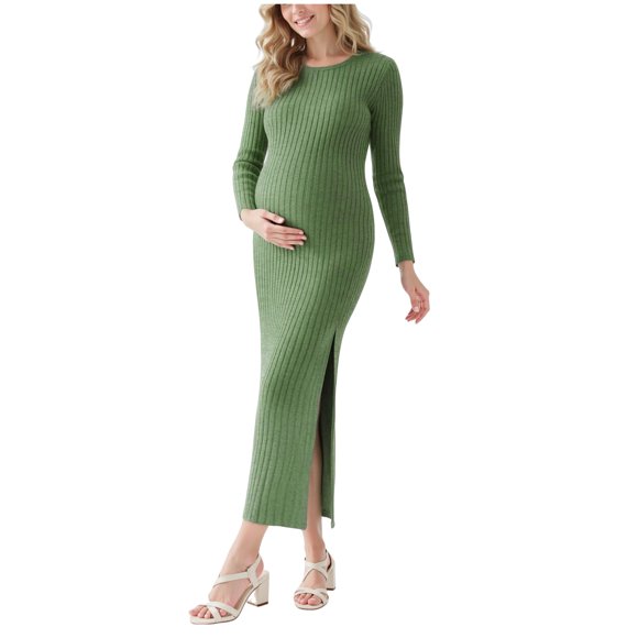 WUANDIXFA Robes de Maternité pour Femmes Robe Chandail de Maternité pour Séance Photo d'Automne et d'Hiver Grossesse pour Femmes Robes de Maternité Vert,m