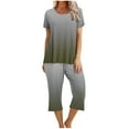 thumbnail image 2 of Offre Hebdomadaire d'Été Iumwxz Pyjamas Décontractés Fluides Ensembles Deux Pièces pour Femmes Dégradé Graphique Col Rond Manches Courtes Taille Élastique Pantalons Courts Ensembles Deux Pièces pour Cadeaux de Vacances pour Femmes, 2 of 9