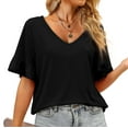 thumbnail image 4 of USSUMA Womens V Neck Tops Ruffle Short Sleeve Knit T-Shirt Blouses Summer Casual Loose Flowy Shirts, 4 of 8