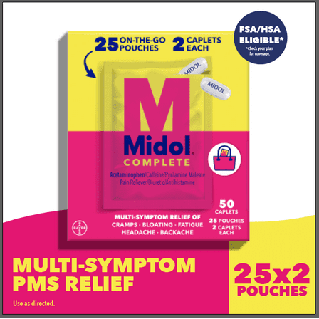 Midol Complete On The Go, For Relief of Menstrual Pain, 25 Pouches