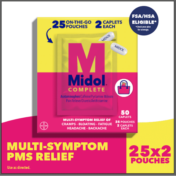 Midol Complete On The Go, For Relief of Menstrual Pain, 25 Pouches
