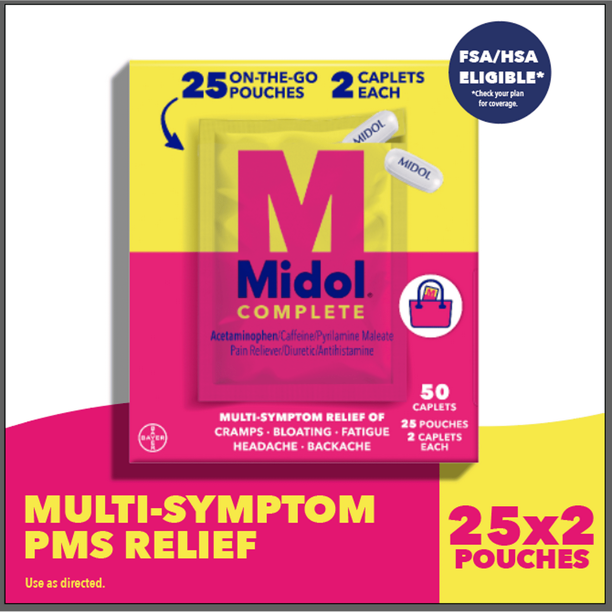 Midol Complete on The Go, For Relief of Menstrual Pain, 25 Pouches