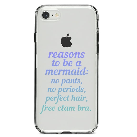 DistinctInk Clear Shockproof Hybrid Case for iPhone 7 8 SE (2020 Model) 4.7" Screen TPU Bumper Acrylic Back Tempered Glass Screen Protector - Reasons to be a Mermaid No Pants No Periods