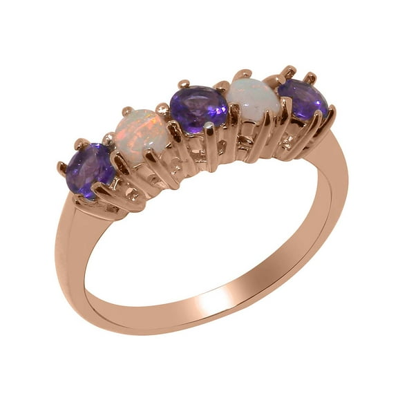 LBG British Made 14k Rose Gold Natural Amethyst & Opal Ladies Eternity Ring - 33 size options - Size 10