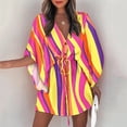 thumbnail image 1 of Summer Casual Boho Dresses Women's Flora Printed Batwing Sleeve Lace-Up Dress Female Irregular Sexy Beach Mini Dresses VestidosM Gao Jinjia LED, 1 of 2