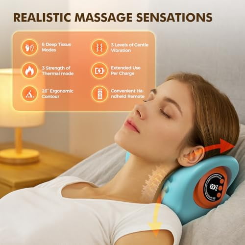 Portable Neck Massager with Heating and Vibration, 4-in-1 Customizable Massage Modes for Muscle Tension Relief, Wireless Remote Control, Cervical Traction Device
