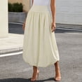 thumbnail image 5 of Unir Women Unique Rounded Balloon Bubble Hem Swing A-Line Midi Skirt Wide Gathered Elastic High Waist 180 Brushed Milk Silk Side Pocket Resort Elegant Casual Long Bottom 1PC S-XL Plus Size Friendly, 5 of 6