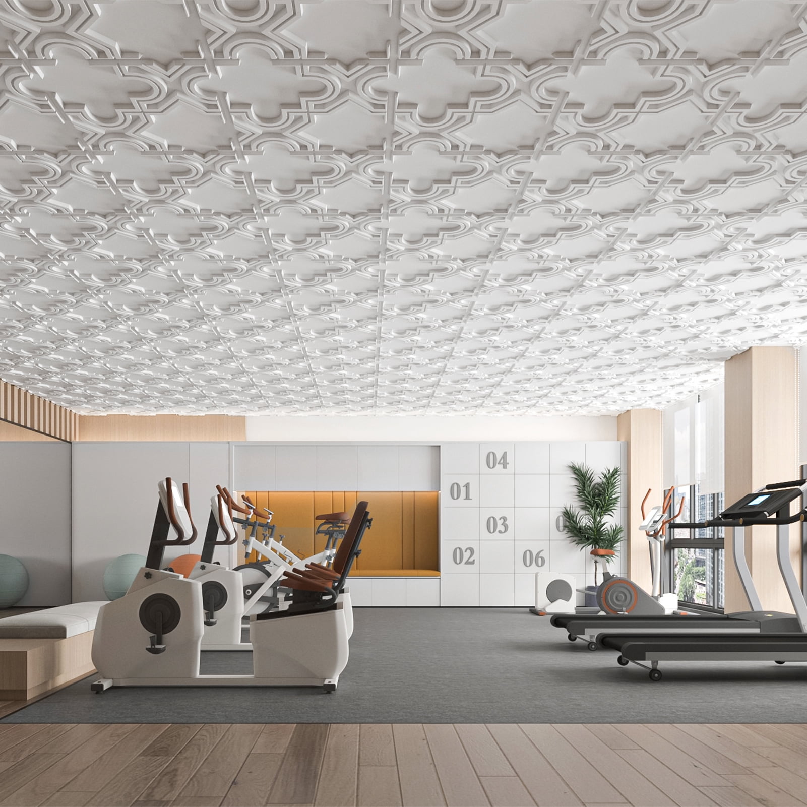 24 in x 24 in White Drop Ceiling Tiles, 3D PVC Glue Up Ceiling Tiles for Interior Decor, Home, Office,12-Pack,48 Sq.Ft/case