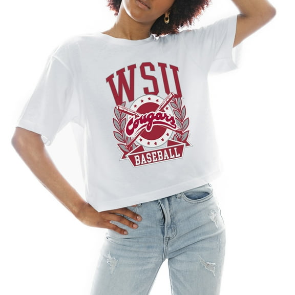 Women's Gameday Couture White Washington State Cougars Baseball Boxy Fit Cropped T-Shirt
