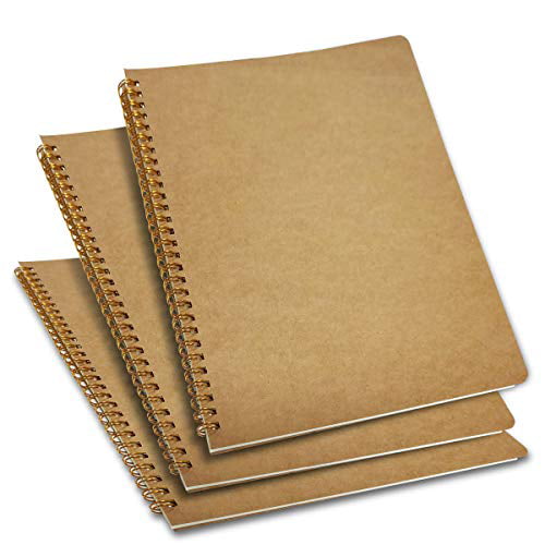 CiciBear Gold Wirebound Spiral Notebooks Pack of 3 dot Paper for Home School Office Supplies Brown 10.2 inches x 7.4 inches 100 Pages/ 50 Sheets