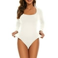thumbnail image 4 of Viluyesy Womens Long Sleeve Shapewear, Seamless Tight Fit Tummy Control Scoop Neck Yogo Sculpting Butt Bodysuit White XL, 4 of 6