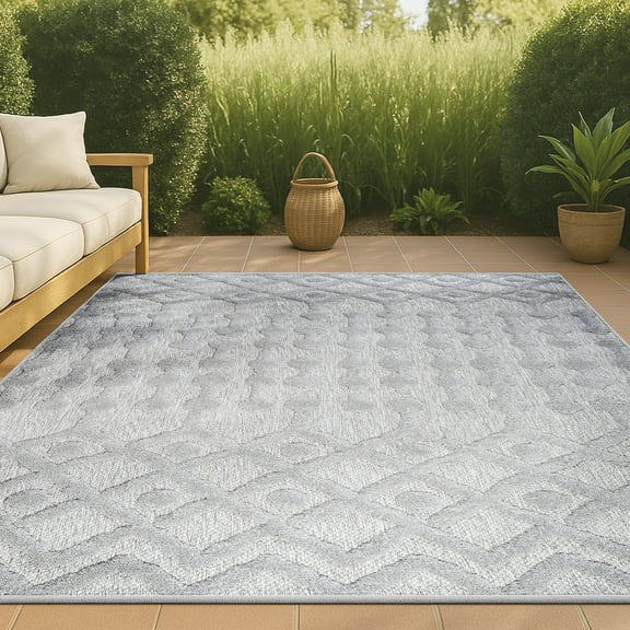 JONATHAN Y IBIZA 8 x 10 Area Rug, Peralta Moroccan Diamond - Light Gray, IBZ103C-8