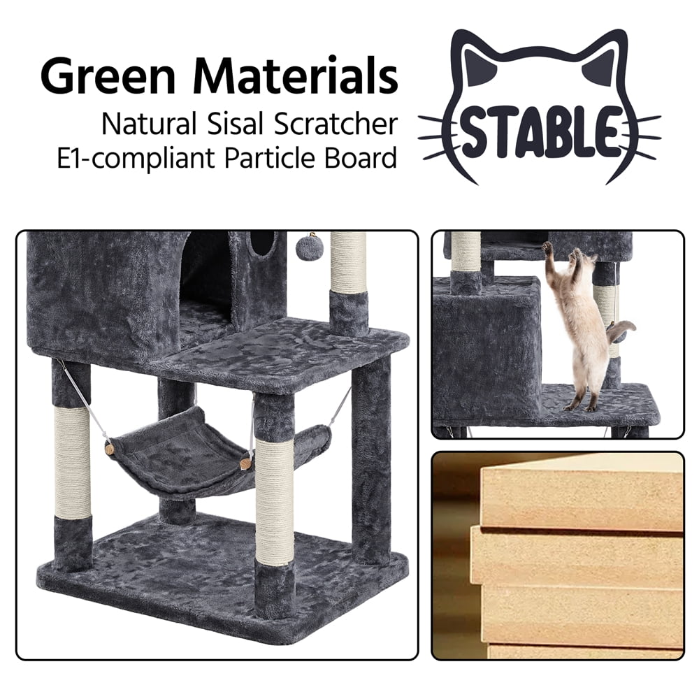Alden Design 64.5"H Multi-level Cat Tree Tower with Condos and Perches, Dark Gray
