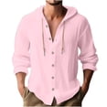 thumbnail image 3 of VBTAPA Men Cotton Linen Long Sleeve Button Down Shirt Summer Casual Hawaiian Beach Tops Lightweight Drawstring Hoodies Pink XXXXL, 3 of 7