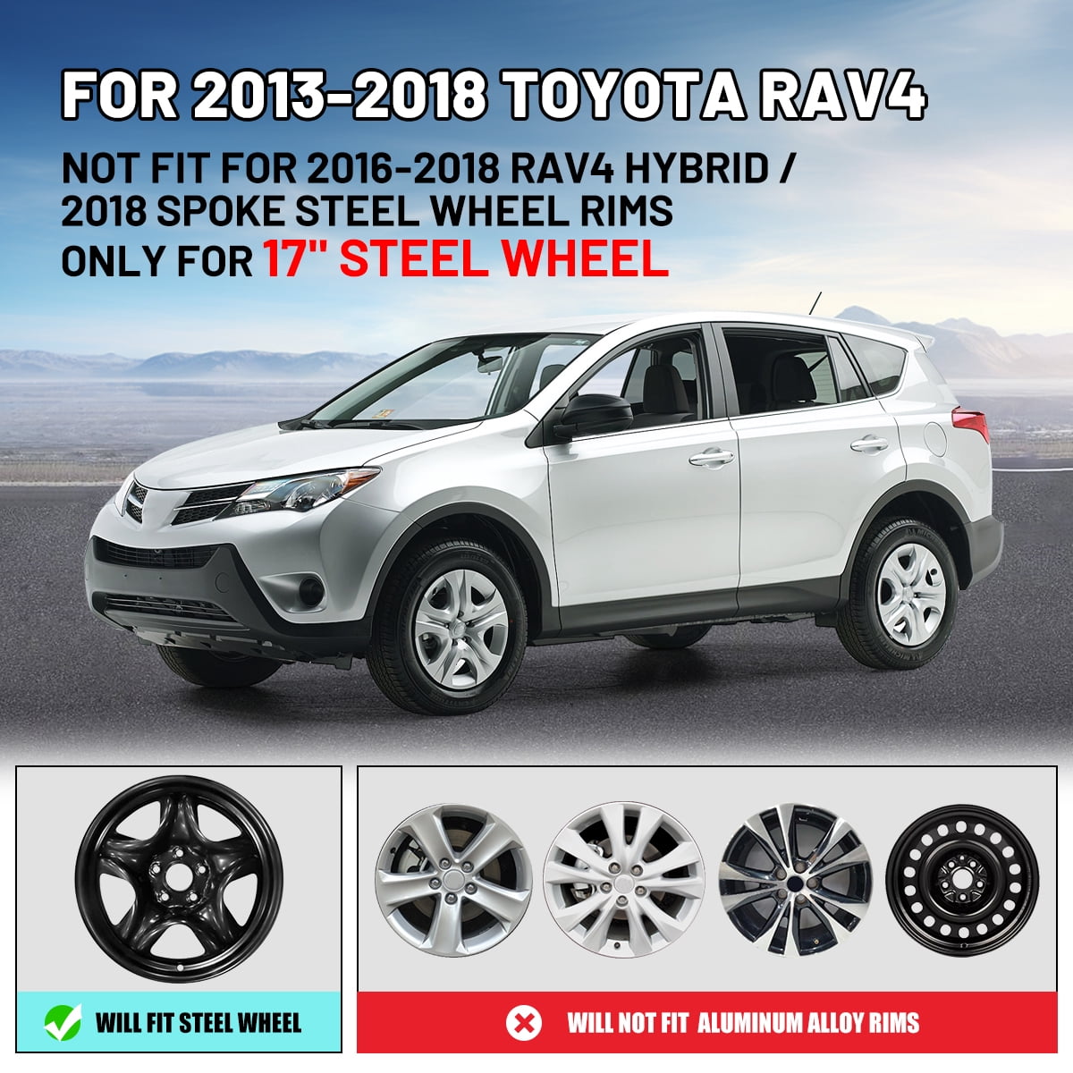 4 Pack 17 inch Wheel Cover Hubcap for 2013 2014 2015 2016 2017 2018 Toyota Rav4,Snap-on Installation,Lacquer
