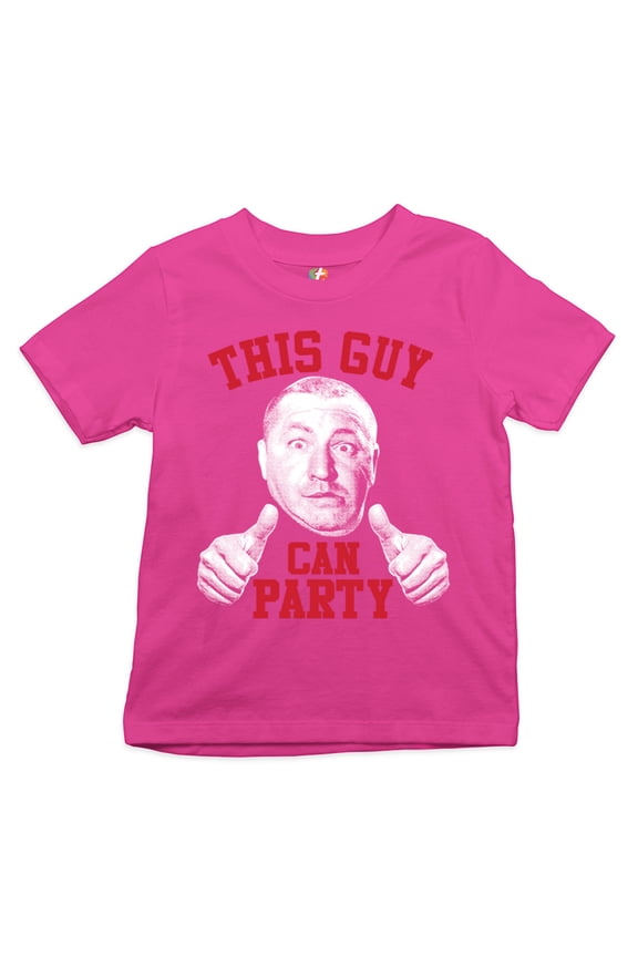 This Guy Can Party Youth T-Shirt Curly Howard The Three Stooges Kids, Pink, Medium