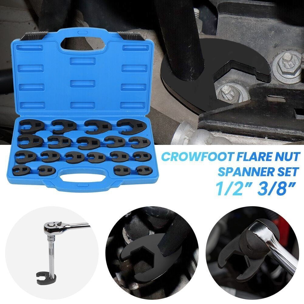19pc Metric Crowsfeet 3/8" 1/2" Drive Spanner Socket Wrench Set Crowfoot 8-32mm