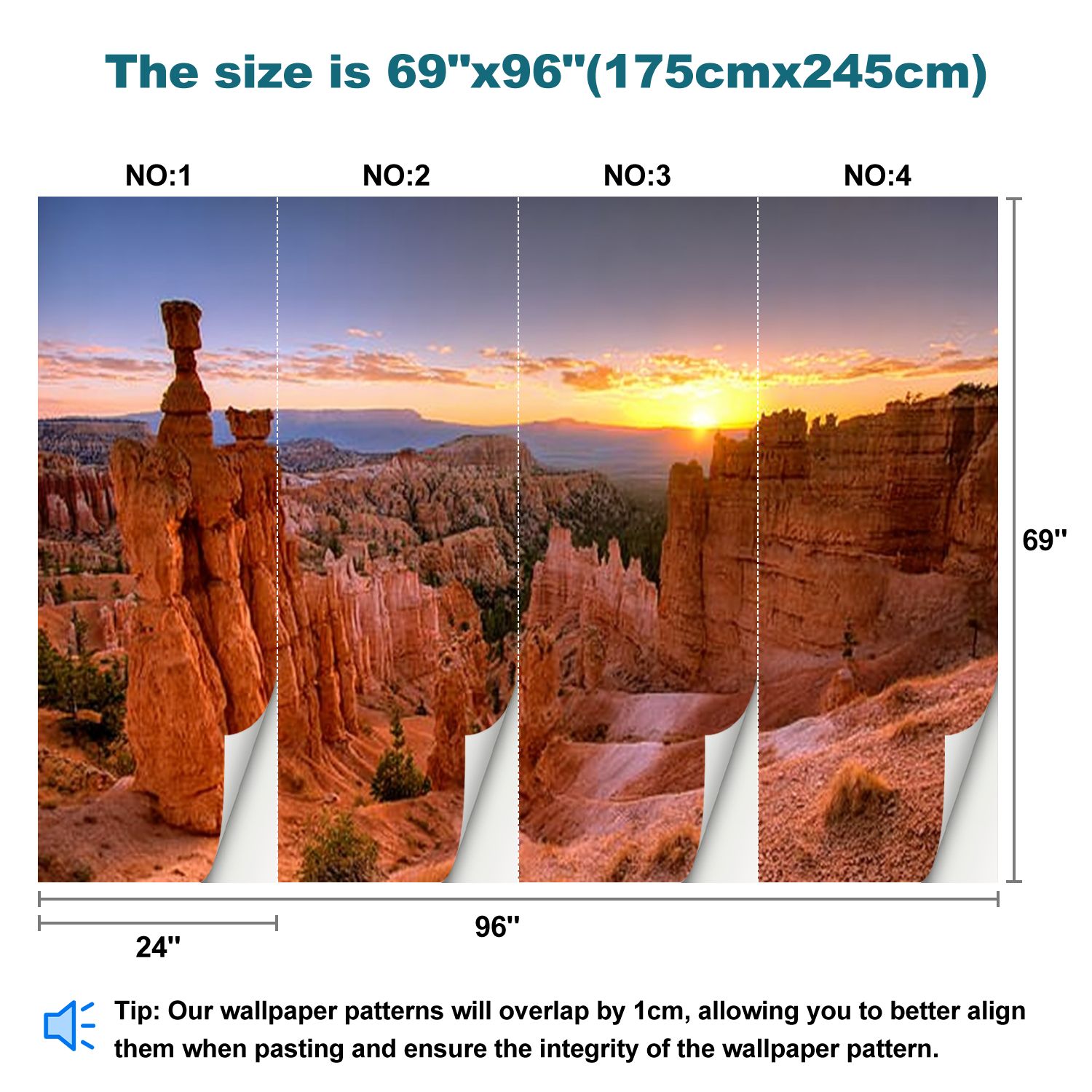 Peel and Stick Wallpaper Bryce Canyon Sunrise Modern Art Wall Mural Decor Self Adhesive and Removable 69in x 98in