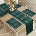 thumbnail image 2 of Ambesonne Ikat Table Runner & Placemats, Retro Floral Motifs, Placemat 4 pcs + Runner 14"x90", Teal Black and White, 2 of 2