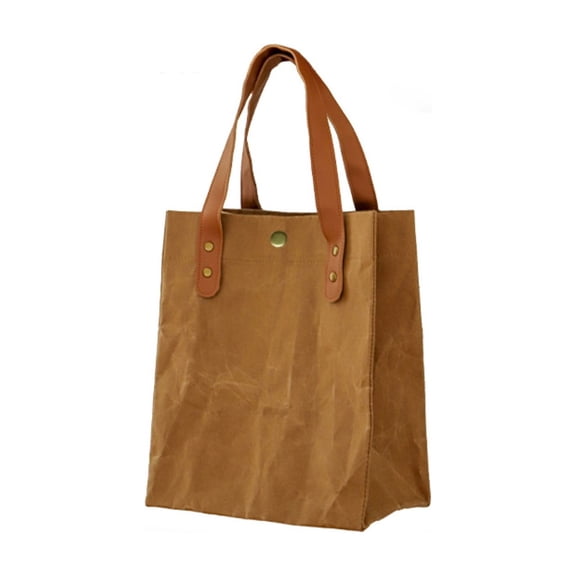 Reusable Washable Paper Tote Bag - Eco-Friendly Grocery Shopping Bag with Handles, Multi-Functional Lunch Bag for Kitchen, Market, and Travel - Stylish Storage Solution for Daily Use Brown