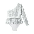 thumbnail image 4 of iEFiEL Kids Girls Single Long Sleeve Gymnastics Ballet Leotard Oblique Shoulder Shiny Sequins Jumpsuit Acrobatics Bodysuit Silver 12, 4 of 5