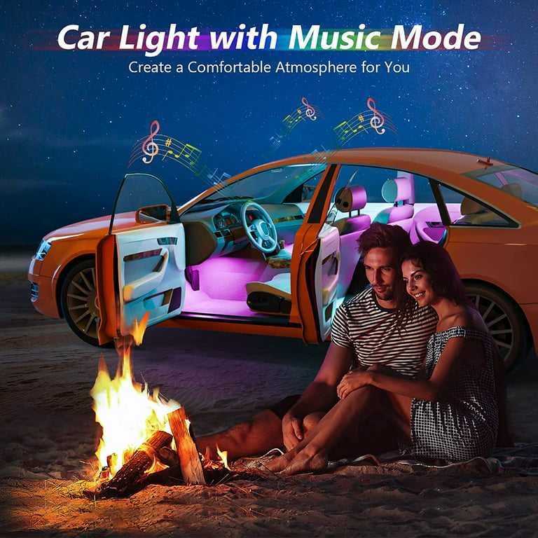 Car Interior & Strips Lights, GOADROM 4 Pcs 48 Led Strip Light for Car with  Remote, Music Sync Color Change RGB Car Lights, Under Dash Interior Lights
