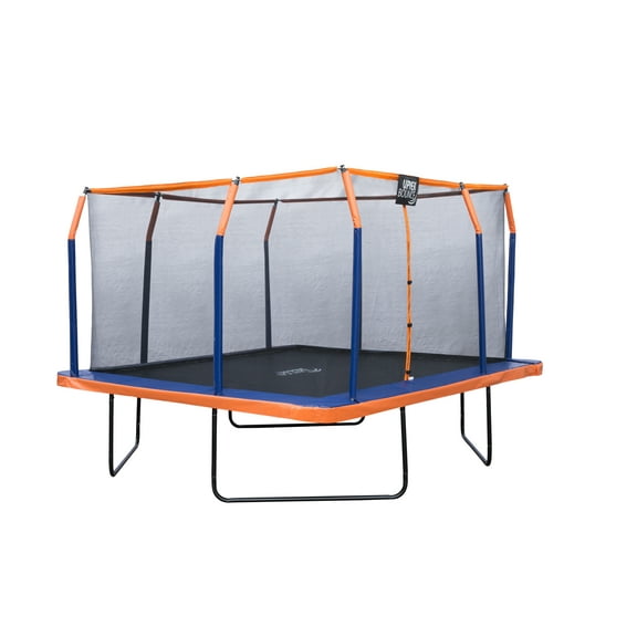Machrus Upper Bounce 12 x 12 FT Square Trampoline Set with Premium Top-Ring Enclosure and Safety Pad – Outdoor Trampoline for Kids & Adults– Orange/Blue
