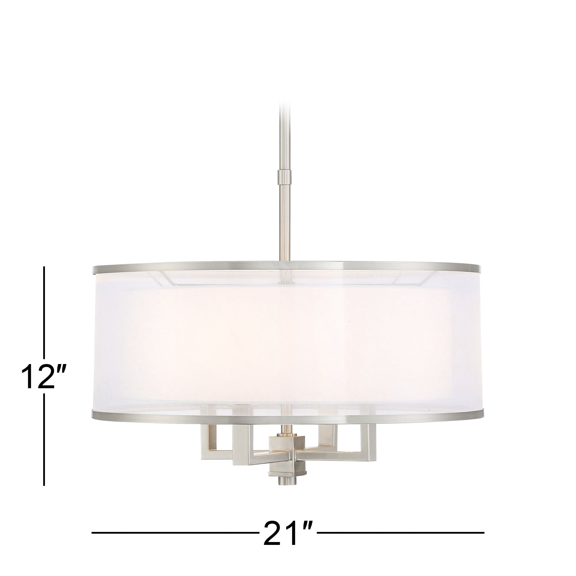Possini Euro Design Brushed Nickel Drum Pendant Chandelier 21" Wide Silver Organza White Shade 4-Light Fixture for Dining Room