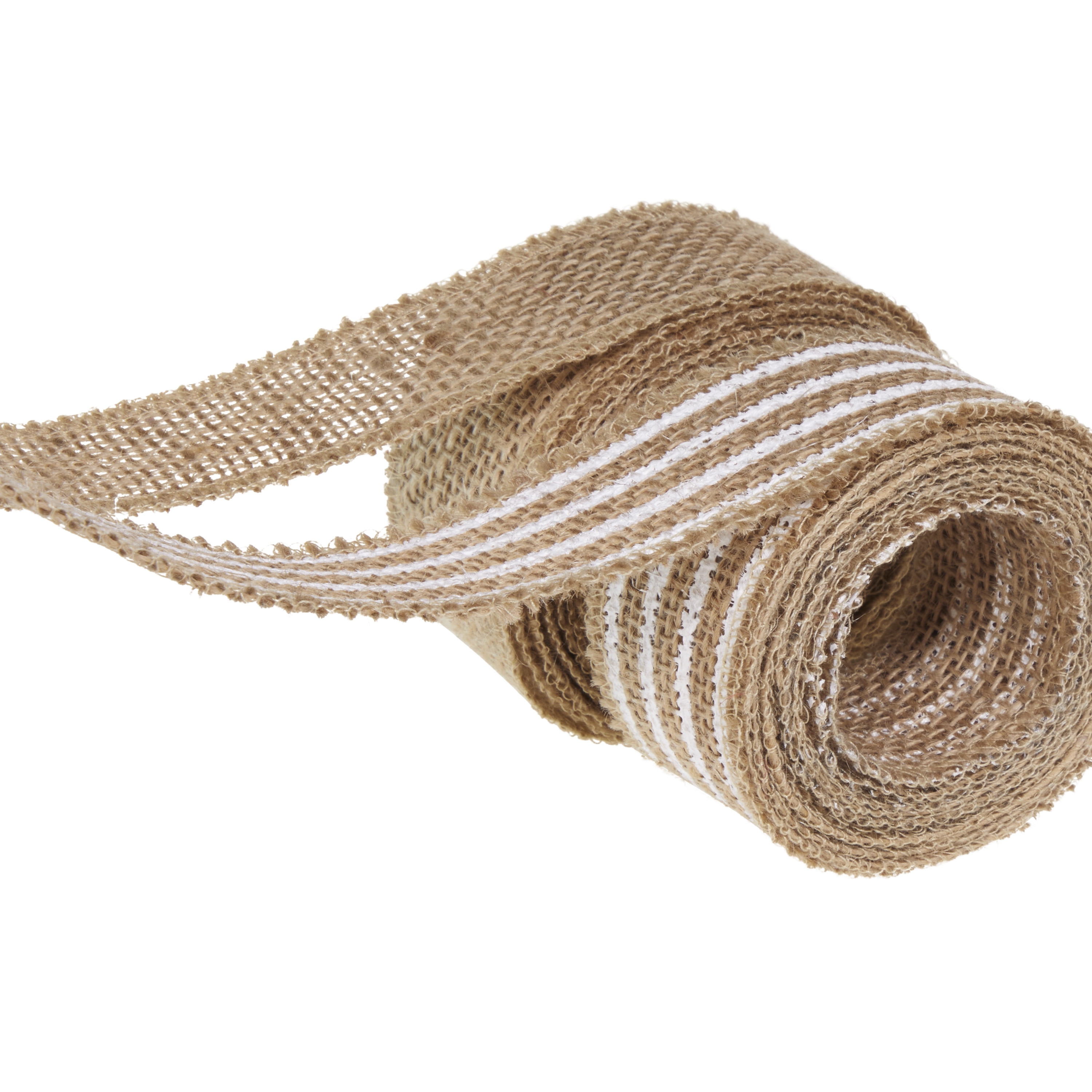 Love, Laugh, Craft Burlap Ribbon Set, 1.5"W x 3-Yds, Natural/White Stripe